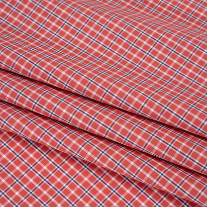 Cotton Shirting - Red, Navy and White Check Plaid - Deadstock