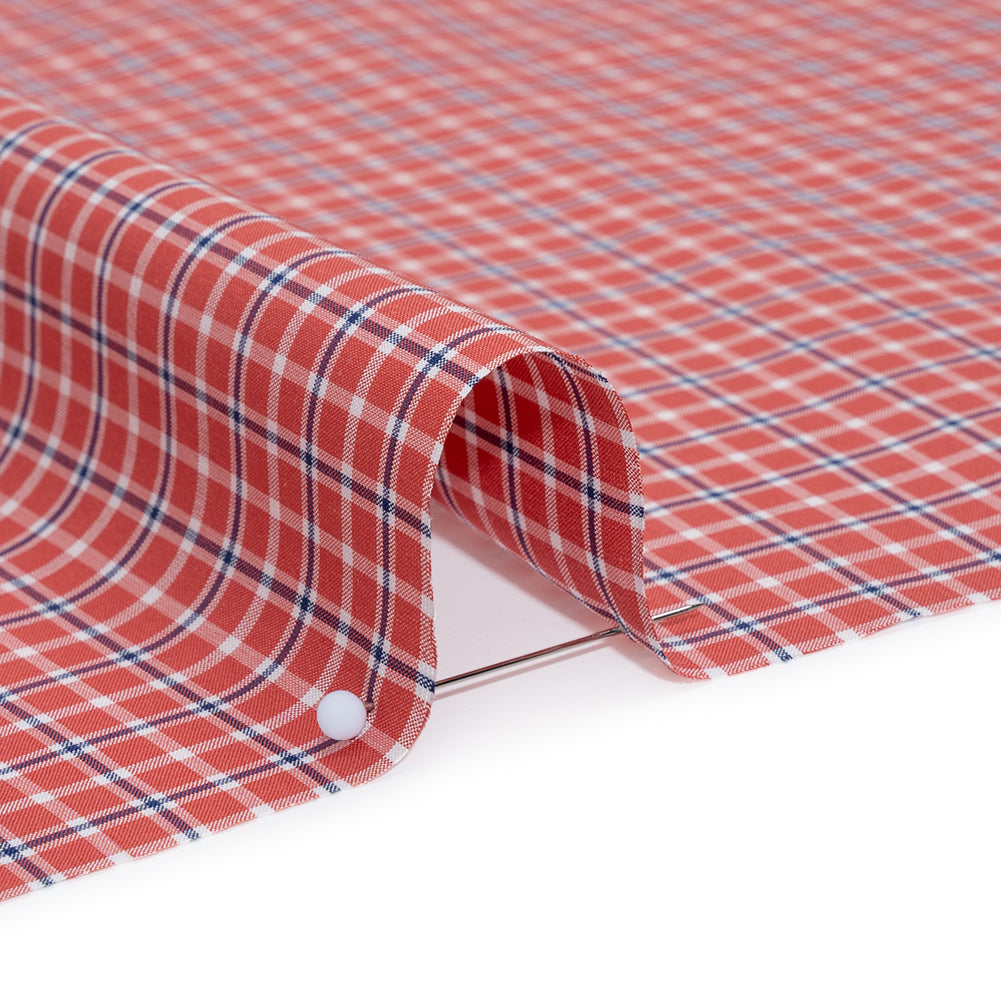 Cotton Shirting - Red, Navy and White Check Plaid - Deadstock - Detail