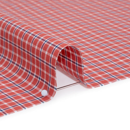 Cotton Shirting - Red, Navy and White Check Plaid - Deadstock