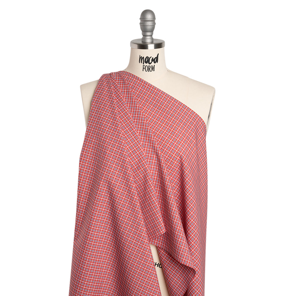 Cotton Shirting - Red, Navy and White Check Plaid - Deadstock - Drape