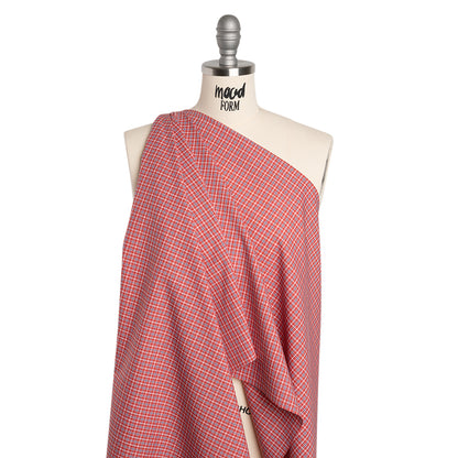 Cotton Shirting - Red, Navy and White Check Plaid - Deadstock