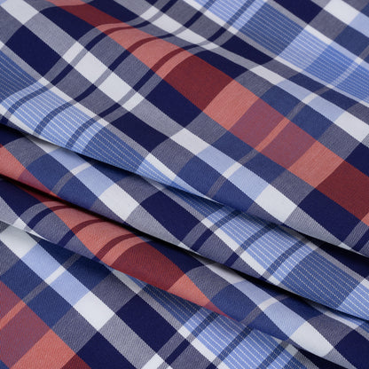 Cotton Twill Shirting - Blue, Red and Navy Plaid - Deadstock