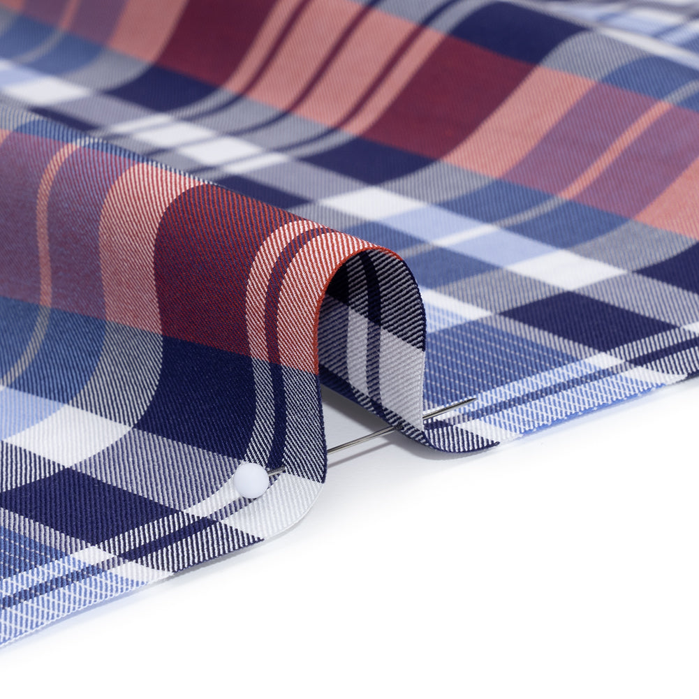 Cotton Twill Shirting - Blue, Red and Navy Plaid - Deadstock