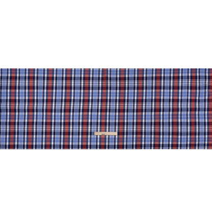 Cotton Twill Shirting - Blue, Red and Navy Plaid - Deadstock