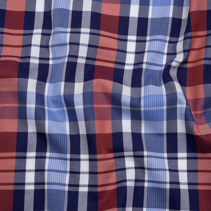 Cotton Twill Shirting - Blue, Red and Navy Plaid - Deadstock