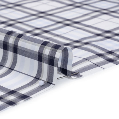 Cotton Shirting - Midnight Navy, Greige and White Plaid - Deadstock