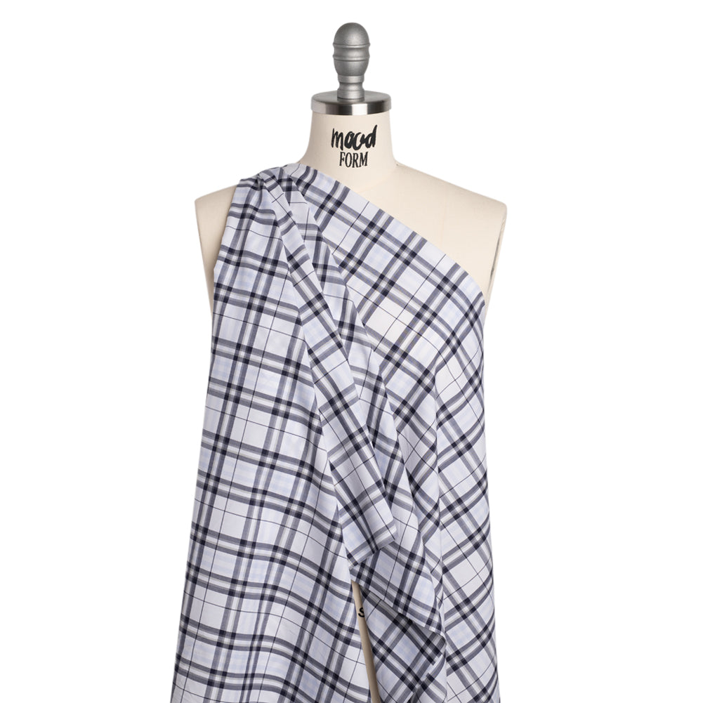 Cotton Shirting - Midnight Navy, Greige and White Plaid - Deadstock - Drape