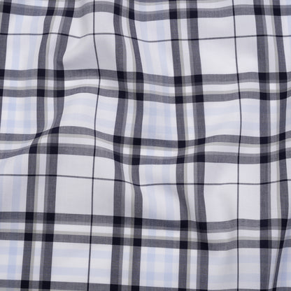 Cotton Shirting - Midnight Navy, Greige and White Plaid - Deadstock