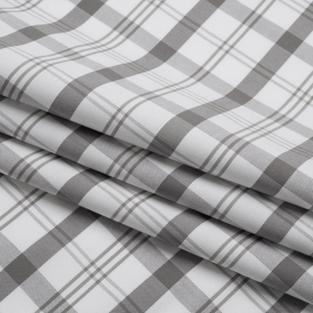 Cotton Oxford Shirting - Gray and White Check Plaid - Deadstock