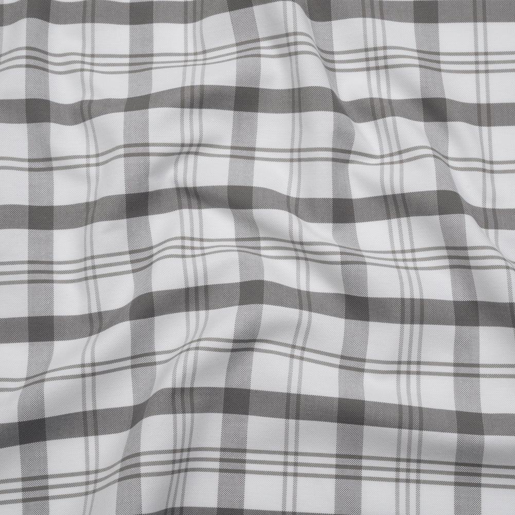 Cotton Oxford Shirting - Gray and White Check Plaid - Deadstock