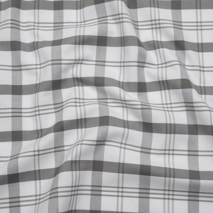 Cotton Oxford Shirting - Gray and White Check Plaid - Deadstock