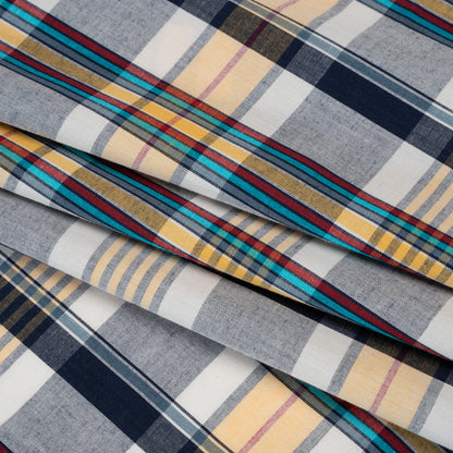 Cotton Shirting - Navy Blue, Yellow and Red Plaid - Deadstock