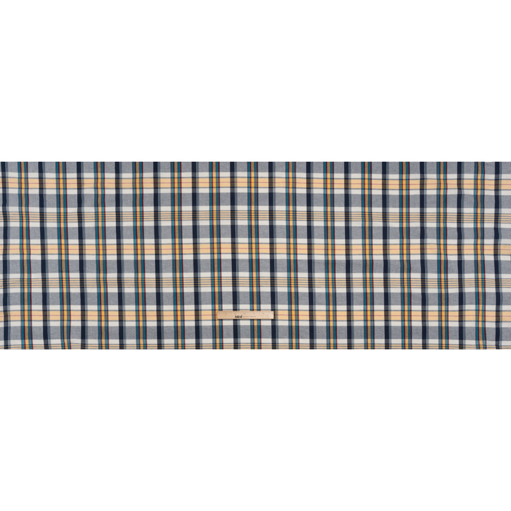 Cotton Shirting - Navy Blue, Yellow and Red Plaid - Deadstock - Full