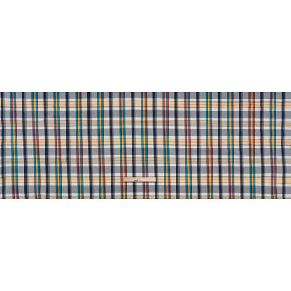 Cotton Shirting - Navy Blue, Yellow and Red Plaid - Deadstock