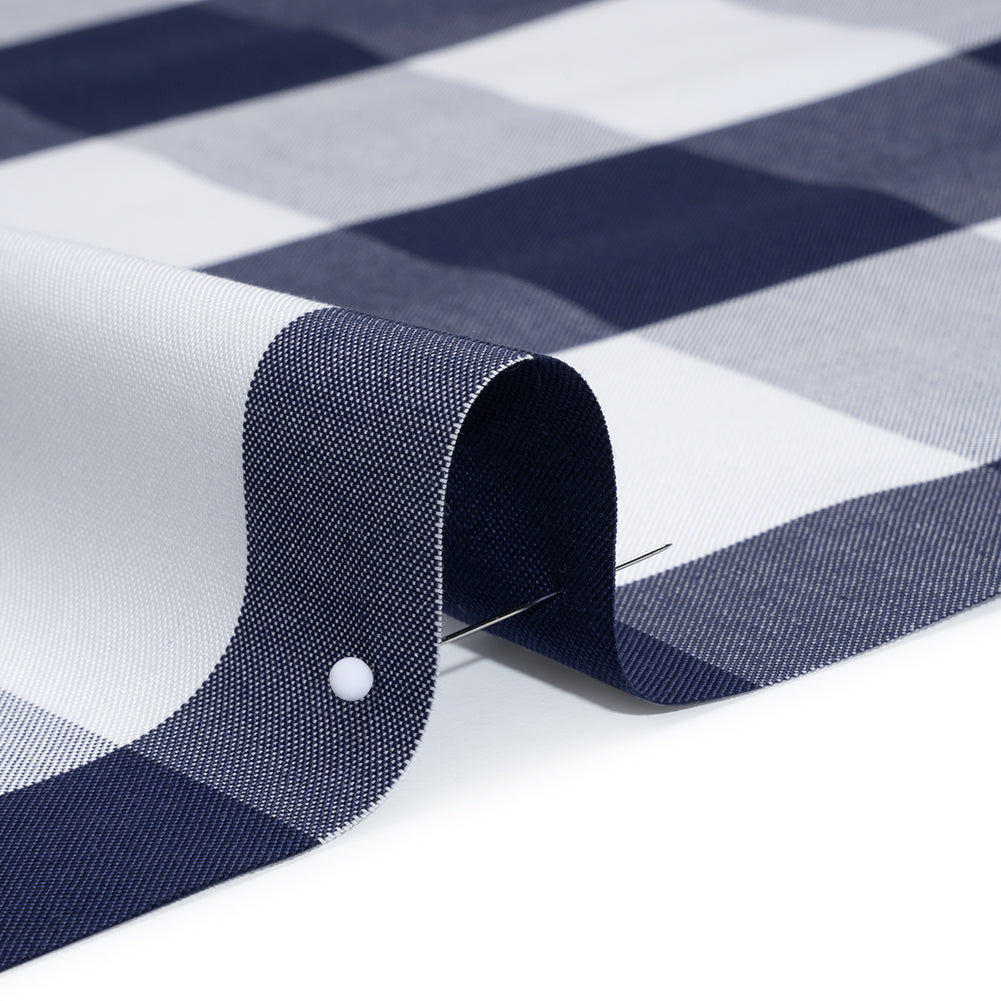 Cotton Oxford Shirting - Dark Blue and White Buffalo Check - Deadstock - Detail