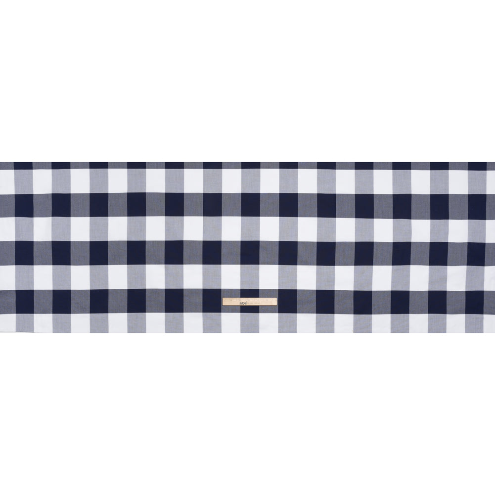 Cotton Oxford Shirting - Dark Blue and White Buffalo Check - Deadstock - Full