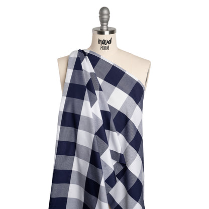 Cotton Oxford Shirting - Dark Blue and White Buffalo Check - Deadstock
