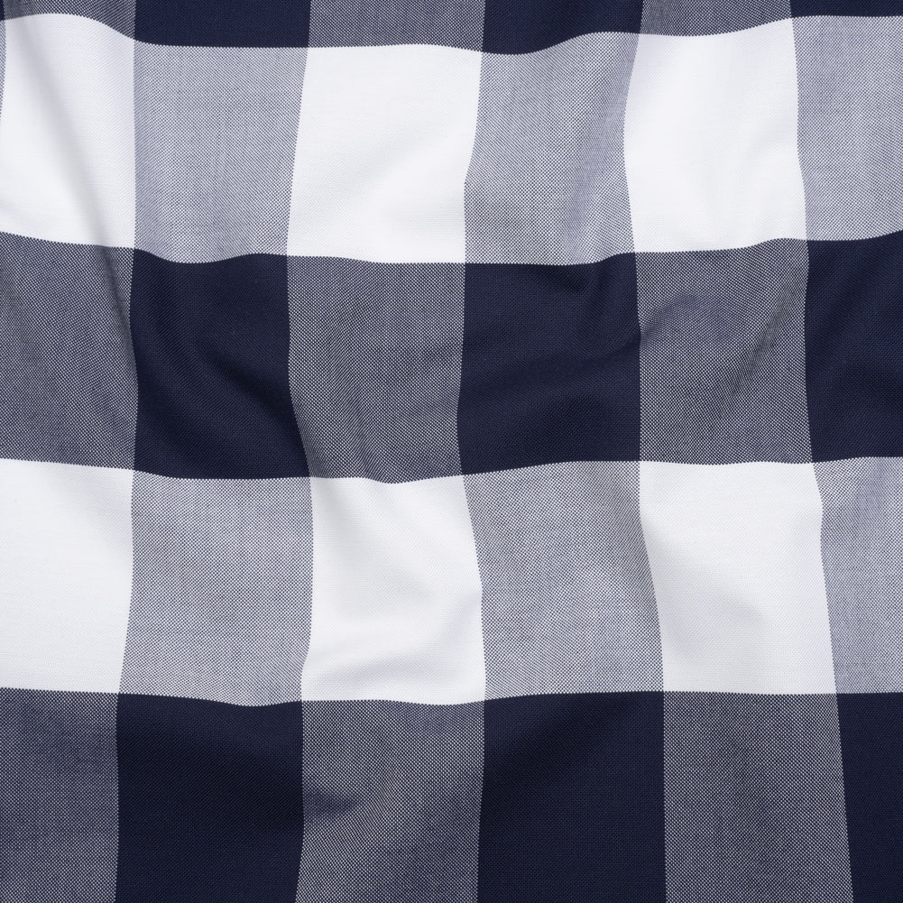 Cotton Oxford Shirting - Dark Blue and White Buffalo Check - Deadstock