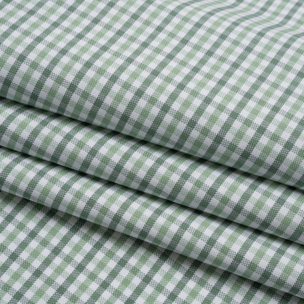 Cotton Oxford Shirting - Sage, Mint Green and White Tattersall Check - Deadstock - Folded