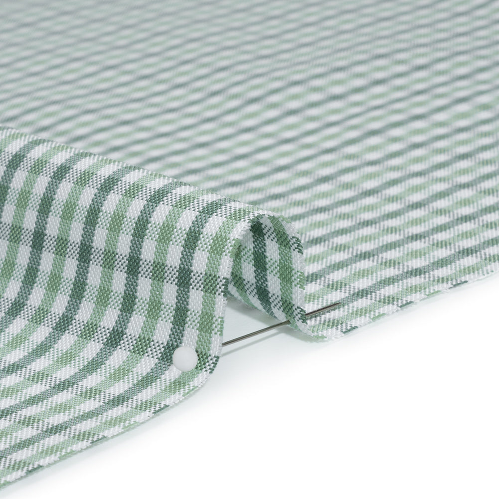 Cotton Oxford Shirting - Sage, Mint Green and White Tattersall Check - Deadstock - Detail
