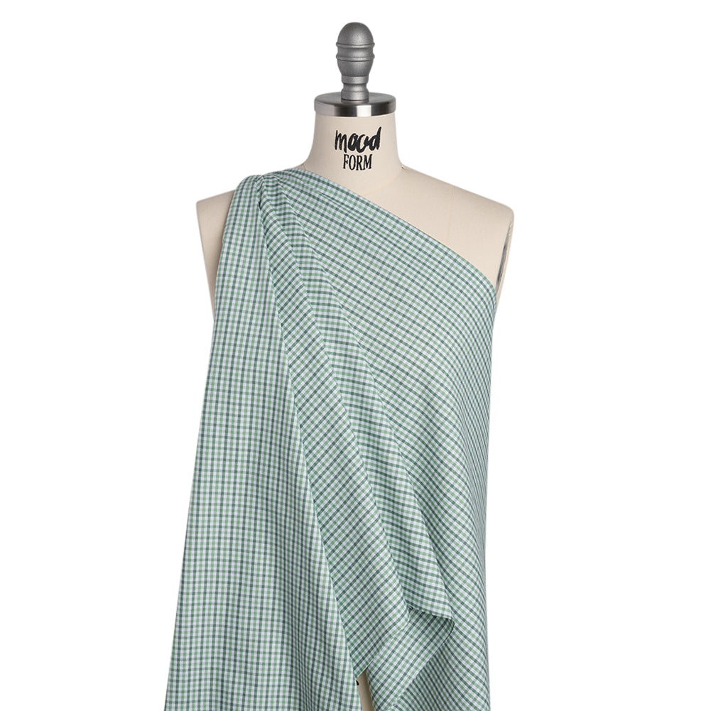 Cotton Oxford Shirting - Sage, Mint Green and White Tattersall Check - Deadstock - Drape