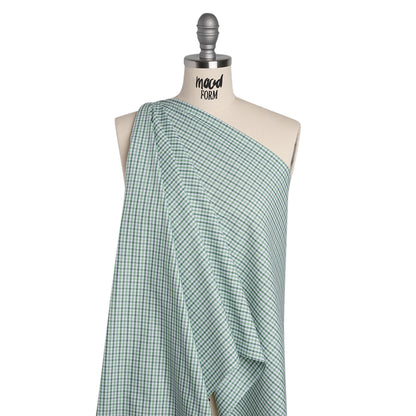 Cotton Oxford Shirting - Sage, Mint Green and White Tattersall Check - Deadstock