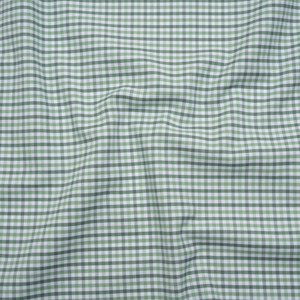 Cotton Oxford Shirting - Sage, Mint Green and White Tattersall Check - Deadstock
