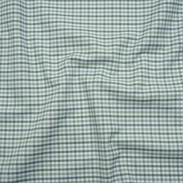 Cotton Oxford Shirting - Sage, Mint Green and White Tattersall Check - Deadstock