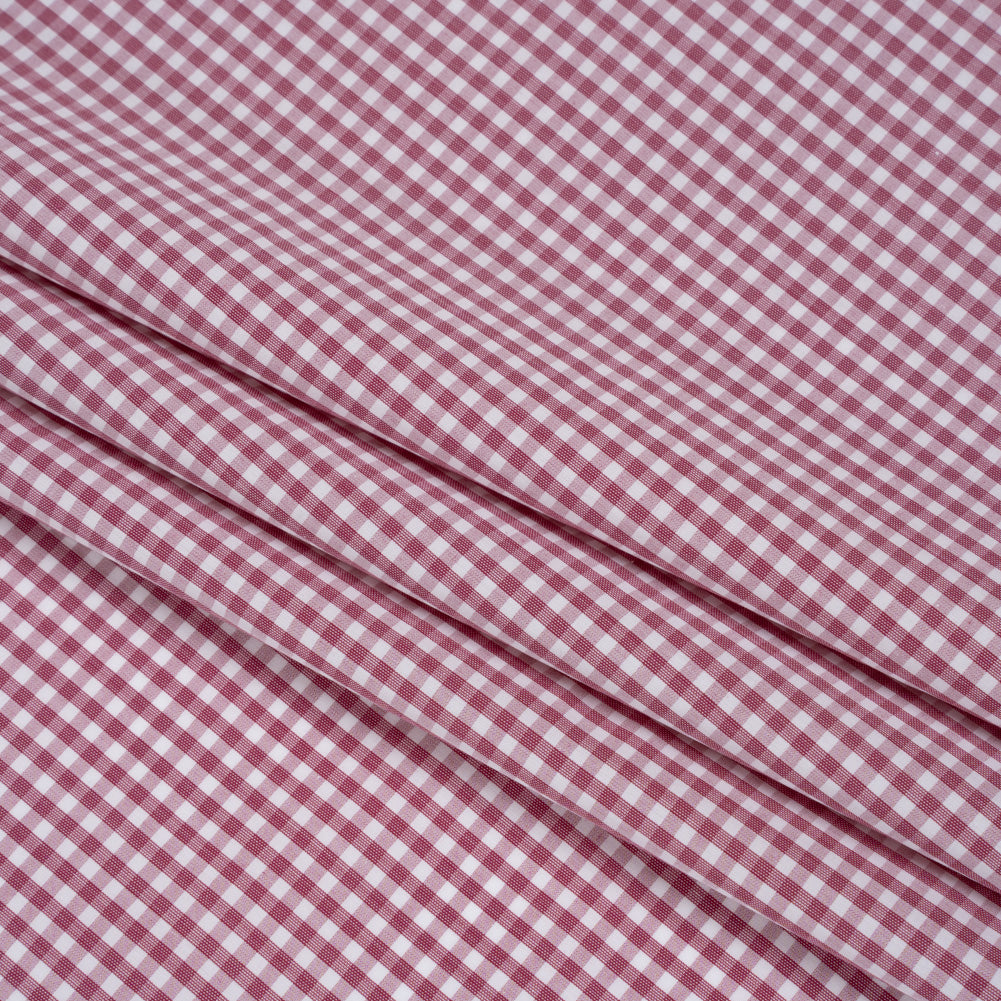 Cotton Shirting - Mulberry Pink and White Gingham Check - Deadstock - Folded