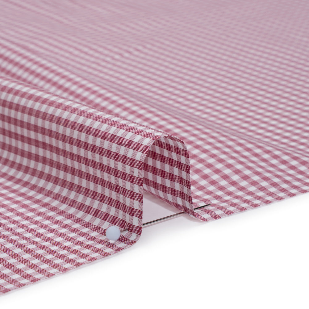 Cotton Shirting - Mulberry Pink and White Gingham Check - Deadstock - Detail