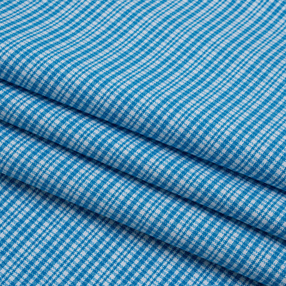 Cotton Oxford Shirting - Bright Blue and White Plaid - Designer Deadstock