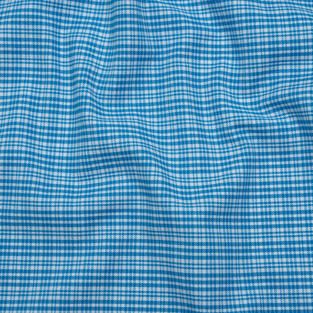 Cotton Oxford Shirting - Bright Blue and White Plaid - Designer Deadstock