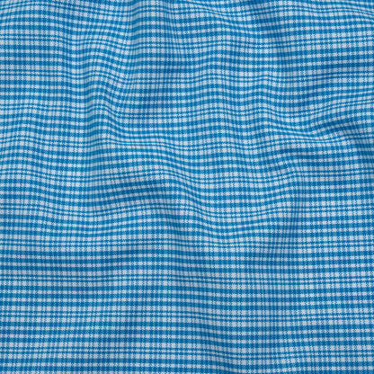 Cotton Oxford Shirting - Bright Blue and White Plaid - Designer Deadstock