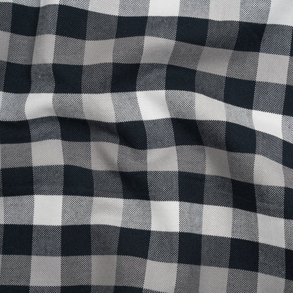 Cotton Oxford Shirting - Navy, Gray and White Checks - Deadstock