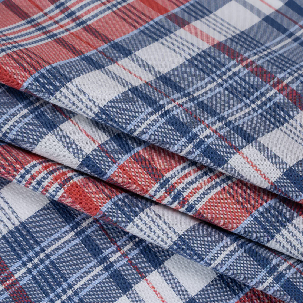 Cotton Oxford Shirting - Red, Blue and White Plaid - Deadstock