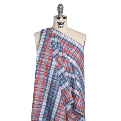 Cotton Oxford Shirting - Red, Blue and White Plaid - Deadstock