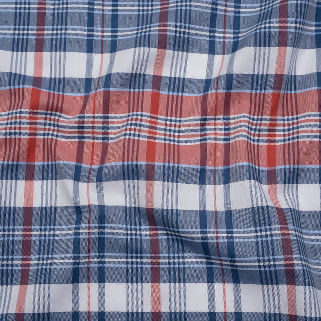 Cotton Oxford Shirting - Red, Blue and White Plaid - Deadstock