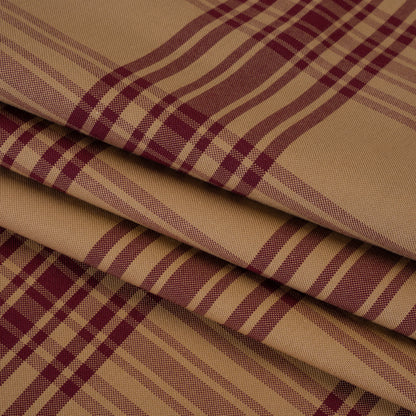 Cotton Oxford Shirting - Tan and Burgundy Plaid - Deadstock