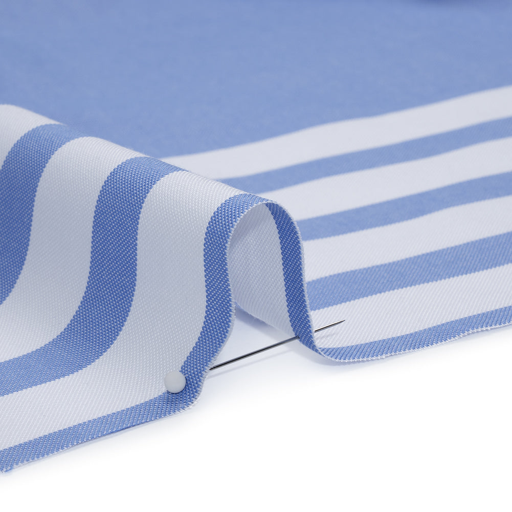 Cotton Oxford Shirting Panel - Blue and White Stripe Border - Deadstock