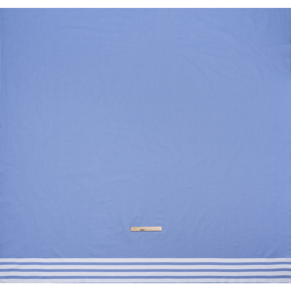 Cotton Oxford Shirting Panel - Blue and White Stripe Border - Deadstock