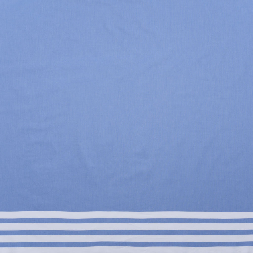 Cotton Oxford Shirting Panel - Blue and White Stripe Border - Deadstock