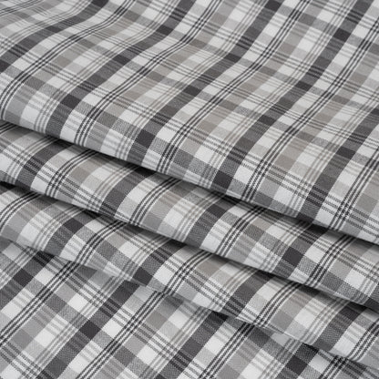 Cotton Oxford Shirting - Charcoal, Gray and White Plaid - Deadstock