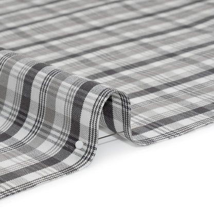 Cotton Oxford Shirting - Charcoal, Gray and White Plaid - Deadstock