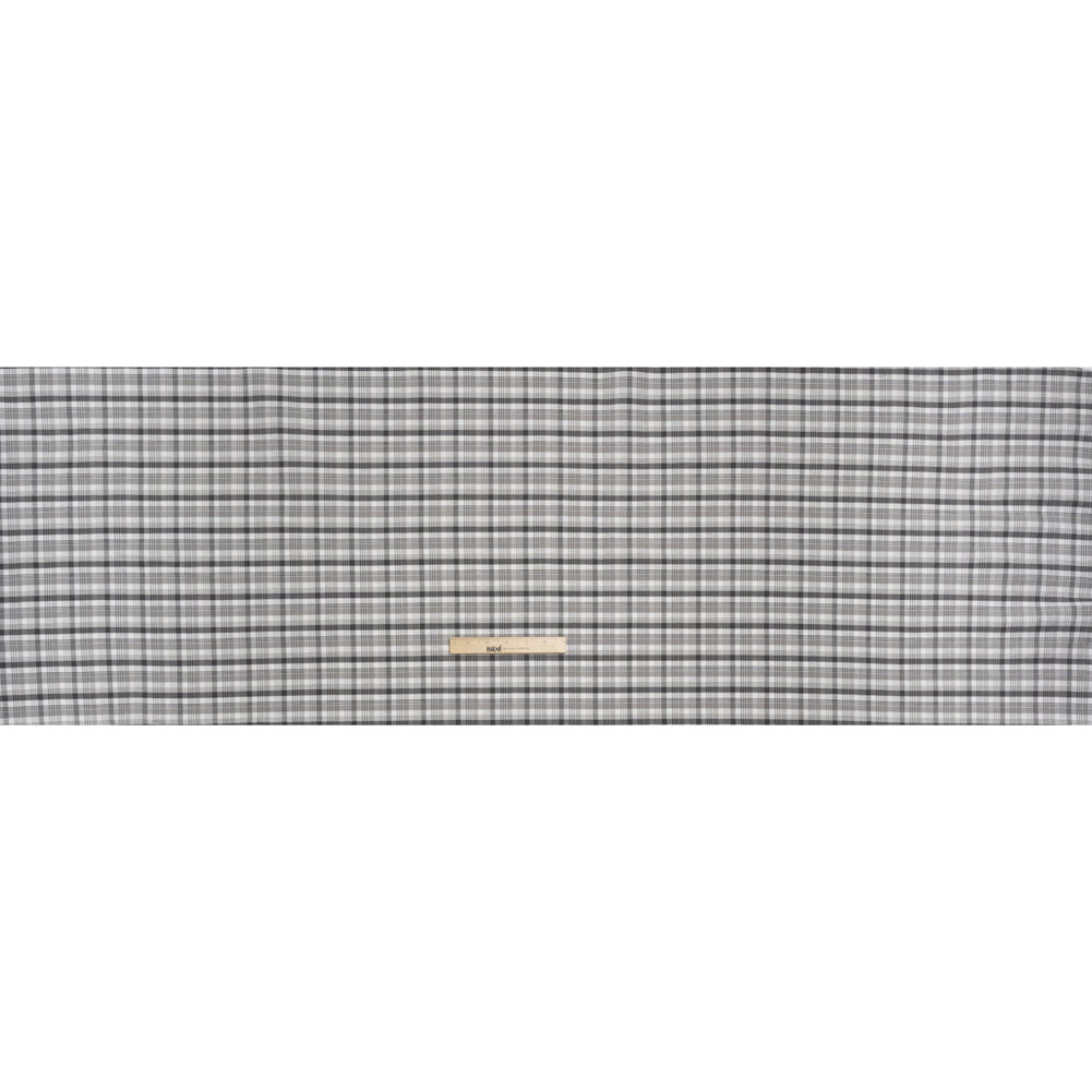 Cotton Oxford Shirting - Charcoal, Gray and White Plaid - Deadstock