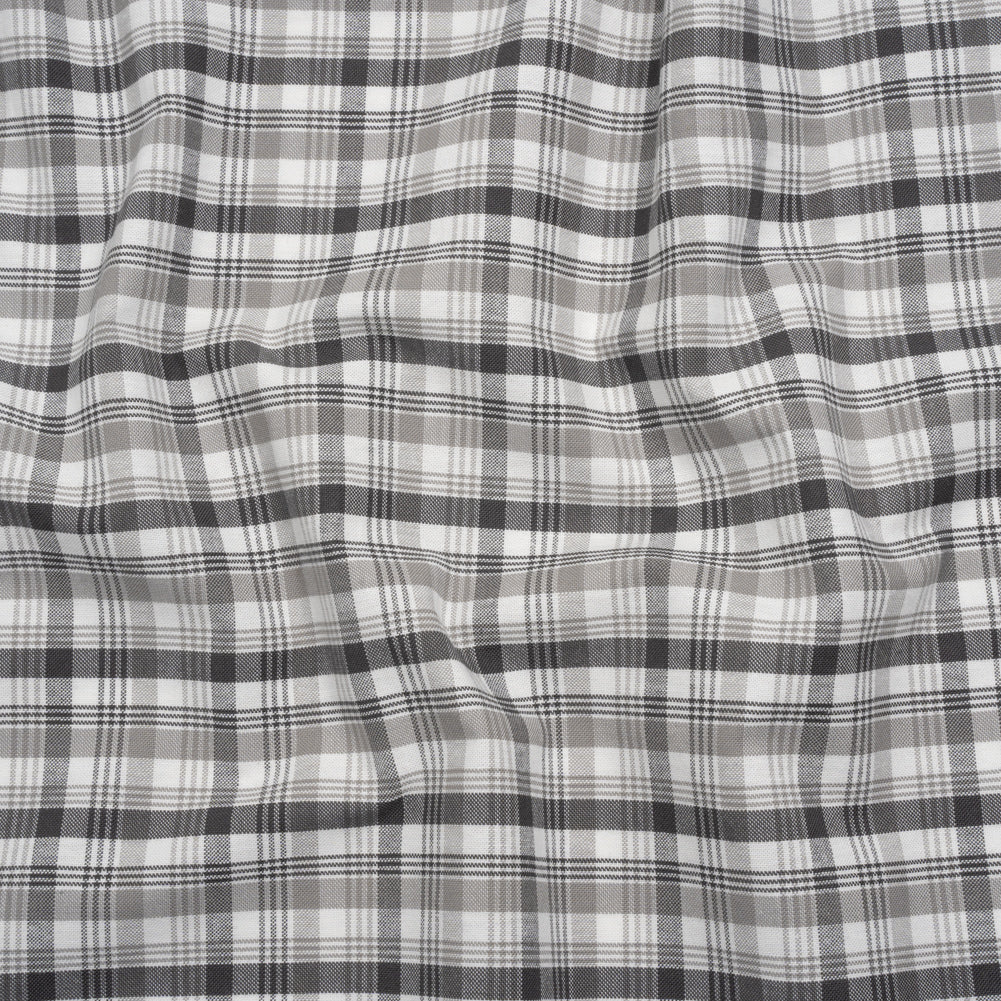 Cotton Oxford Shirting - Charcoal, Gray and White Plaid - Deadstock
