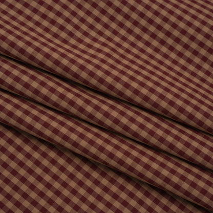 Cotton Shirting - Burgundy and Tan Checks - Deadstock