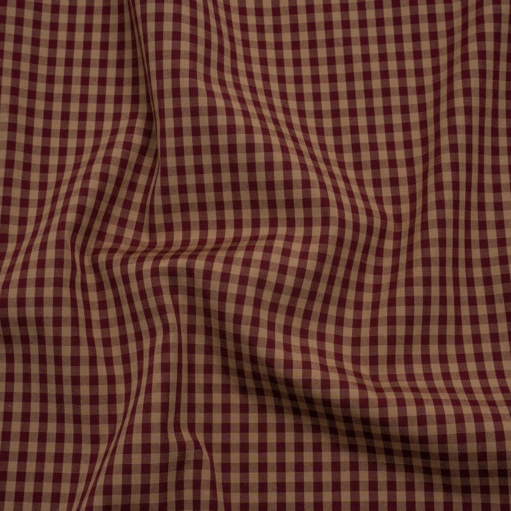 Cotton Shirting - Burgundy and Tan Checks - Deadstock
