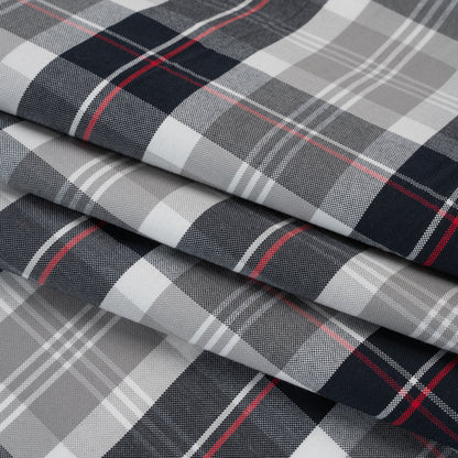 Cotton Oxford Shirting - Black, White and Red Plaid - Deadstock