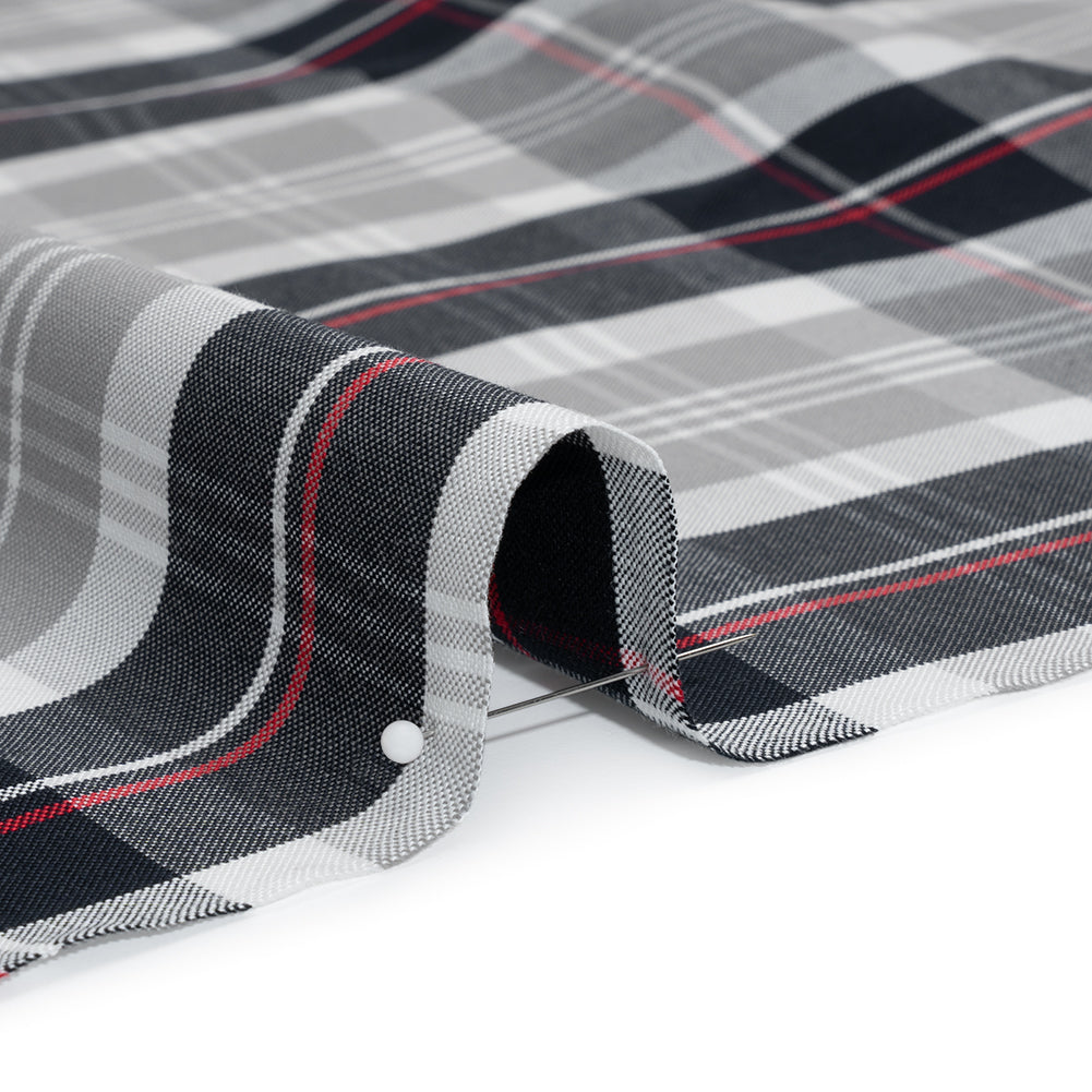 Cotton Oxford Shirting - Black, White and Red Plaid - Deadstock - Detail
