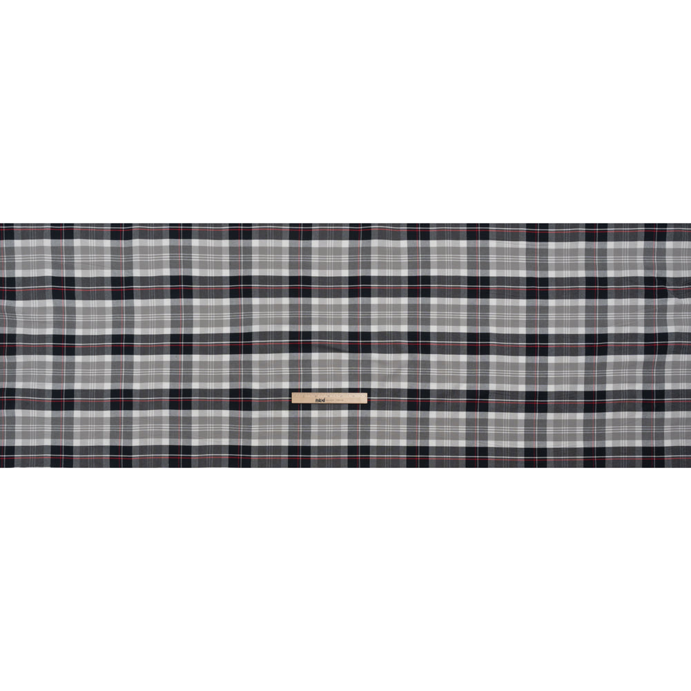 Cotton Oxford Shirting - Black, White and Red Plaid - Deadstock - Full
